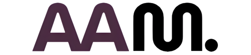 Logo with 'AAM.' text in black and purple on a white background