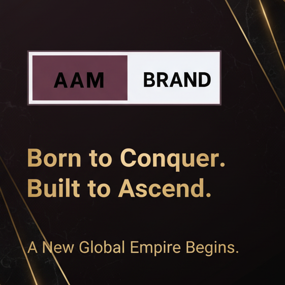 Black poster with 'AAM Brand' text and motivational quote on a gray background